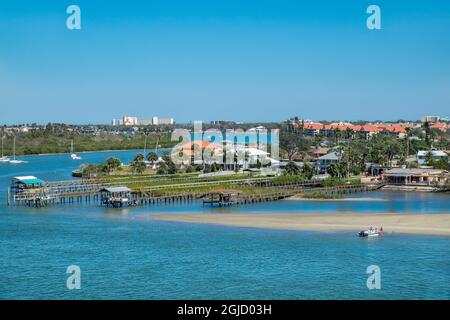 USA, Florida, New Smyrna Beach. Vista sul fiume Indiano. Foto Stock