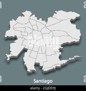 la mappa isometrica 3d di Santiago è una città del Cile, illustrazione vettoriale Illustrazione Vettoriale