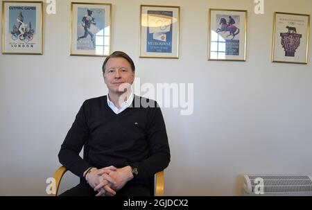 STOCCOLMA 2017-04-04 Hans Vestberg, uomo d'affari svedese e CEO di Verizon Communications, durante un'intervista come Charirman del Comitato Olimpico svedese 4 aprile 2017. ************* Intervju med Sveriges Olympiska KommittÃ (SOK:s) ordfÃ¶rande Hans Vestberg. Foto: Janerik Henriksson / TT / Kod 10010 Foto Stock