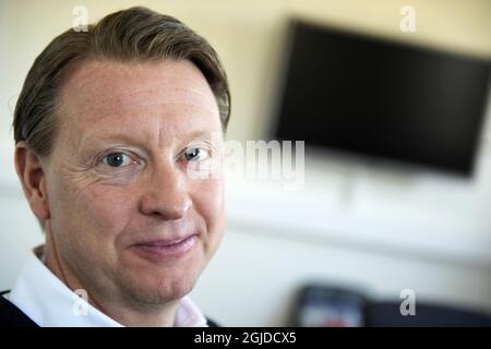 STOCCOLMA 2017-04-04 Hans Vestberg, uomo d'affari svedese e CEO di Verizon Communications, durante un'intervista come Charirman del Comitato Olimpico svedese 4 aprile 2017. ************* Intervju med Sveriges Olympiska KommittÃ (SOK:s) ordfÃ¶rande Hans Vestberg. Foto: Janerik Henriksson / TT / Kod 10010 Foto Stock