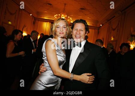 OSLO 20071210 attrice e ospite per il Concerto Nobel , Uma Thurman e il suo ragazzo Arpad Busson al banchetto Nobel al Grand Hotel di Oslo, Norvegia, 10 dicembre 2007. Foto: Sara Johannessen / SCANPIX kod 20520 Foto Stock