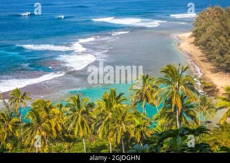USA, Hawaii, Kauai, litorale lungo il Na Pali Coast state Wilderness Park Foto Stock