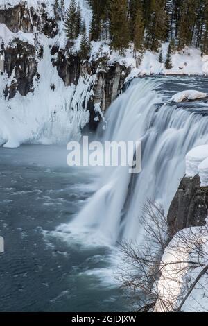 Cascate di Upper Mesa in inverno, vicino ad Ashton, Idaho Foto Stock