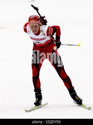 La norvegese Tora Berger ha concluso 2° nella sprint femminile della Coppa del mondo di biathlon a Holmenkollen, Norvegia. Foto Stock