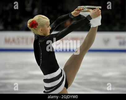 Kiira Korpi in Finlandia svolge la sua routine nel breve programma femminile del World Figure Skating Championships a Gothenburg, Svezia. Foto Stock