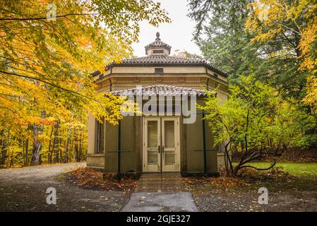 USA, Maine, Mt. Desert Island, Parco Nazionale Acadia, Sieur de Monts, Museo Abbe, esterni, autunno Foto Stock