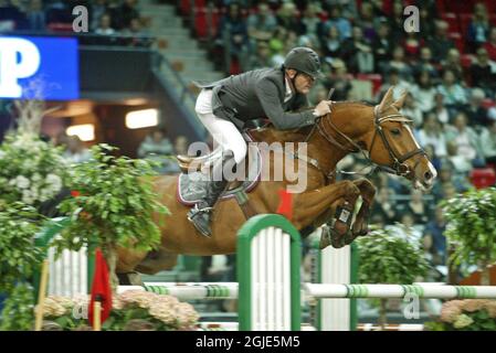 Il pilota tedesco Heinrich Hermann Engemann, sul suo cavallo Aboyeur che vince la Coppa del mondo finale 1, Giovedì 24 Aprile 2008 Foto: Roland Thunholm/SCANPIX SVEZIA Kod: 71835 Foto Stock