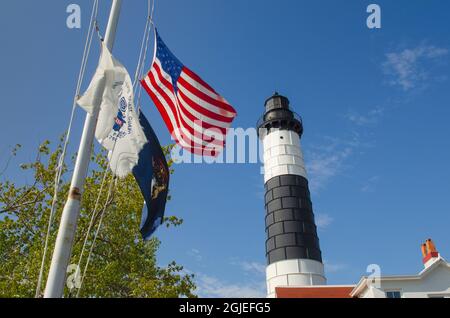 Faro di Big Sable Point sulla riva orientale del lago, Michigan. Ludington state Park, Michigan Foto Stock