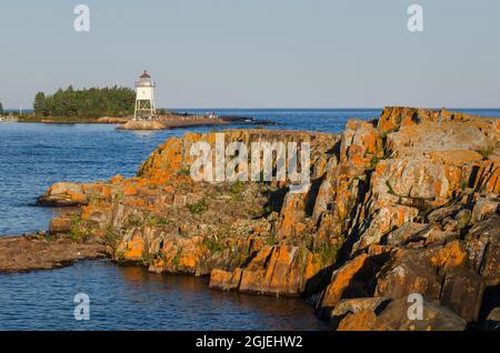 Faro di Grand Marais sulla riva nord del lago superiore. Grand Marais, Minnesota Foto Stock