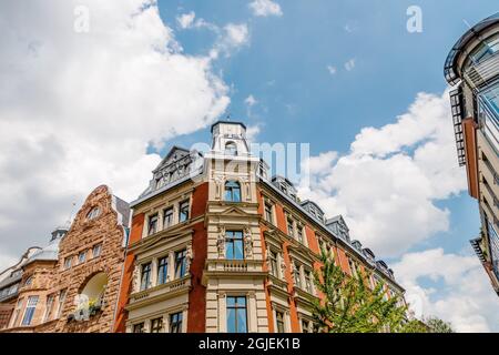 Bella casa d'angolo nel centro di Weimar, Turingia, Germania Foto Stock