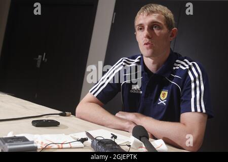 Darren Fletcher in Scozia durante una conferenza stampa a Stoccolma, Svezia. Foto Stock