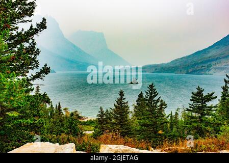 USA, Montana, Glacier National Park, St. Mary's Lake, Wild Goose Island Foto Stock