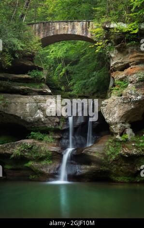 Old Man's Cave Upper Falls, Hocking Hills state Park, Ohio Foto Stock