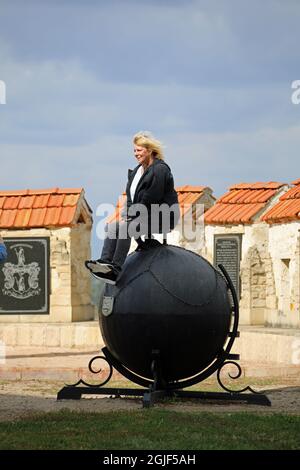 Turista alla Fortezza di Bender in Transnistria Foto Stock