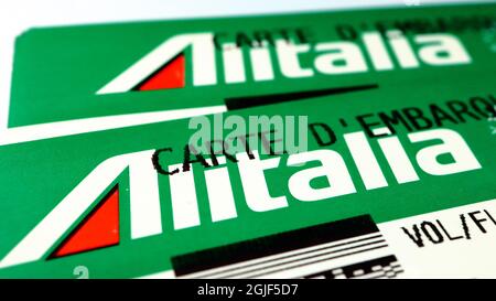 LINEE aeree ALITALIA, logo su Boarding Pass Foto Stock