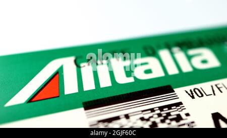 LINEE aeree ALITALIA, logo su Boarding Pass Foto Stock