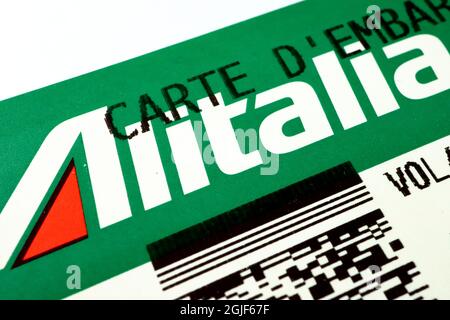 LINEE aeree ALITALIA, logo su Boarding Pass Foto Stock