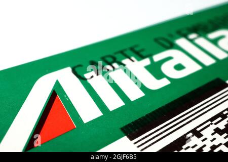 LINEE aeree ALITALIA, logo su Boarding Pass Foto Stock