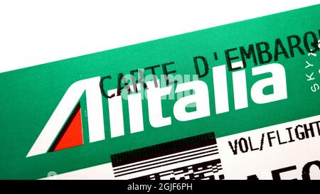 LINEE aeree ALITALIA, logo su Boarding Pass Foto Stock