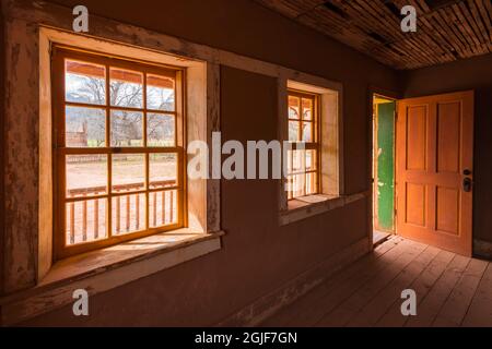 Alonzo Russell adobe House (presentato nel film 'Butch Cassidy and the Sundance Kid'), Grafton fantasma Town, Utah, USA. Foto Stock