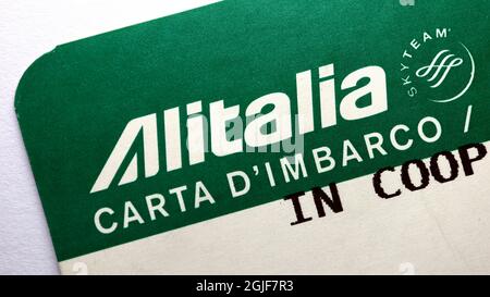 LINEE aeree ALITALIA, logo su Boarding Pass Foto Stock