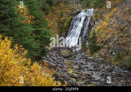 Cascate di Galena Creek (note anche come cascate di Heather Meadows), Area ricreativa di Heather Meadows, Cascades del Nord, stato di Washington Foto Stock