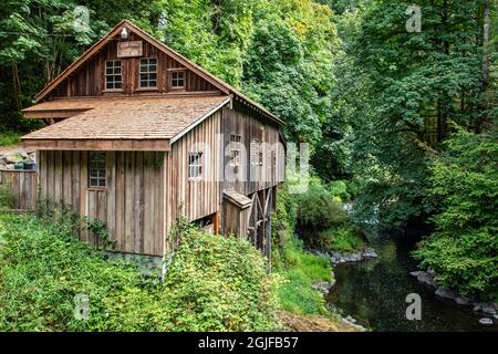 Stati Uniti d'America, nello Stato di Washington, il bosco. Il Cedar Creek Grist Mill, vicino a Vancouver, Washington. Foto Stock