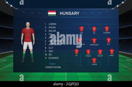 Modello grafico trasmesso dal tabellone segnapunti con squadra di calcio Ungheria Illustrazione Vettoriale