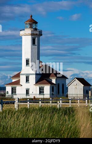 USA, Washington state, Port Townsend. Faro Point Wilson Light, Fort Worden. Foto Stock