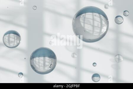 Spazio vuoto e bolle, rendering 3d. Disegno digitale del computer. Foto Stock