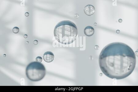 Spazio vuoto e bolle, rendering 3d. Disegno digitale del computer. Foto Stock