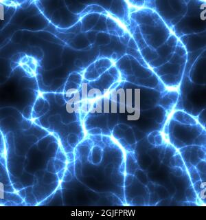 Coloratissimo fulmine vibrante tempesta di energia elettrica texture senza cuciture. Sfondo digitale luminoso blu chiaro. Modello di fulmine Thunder Foto Stock