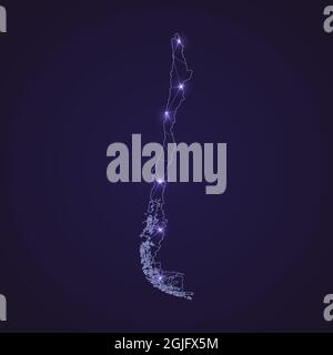 Mappa digitale della rete del Cile. Linea di connessione astratta e punto su sfondo scuro Illustrazione Vettoriale