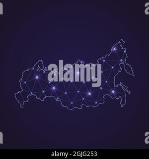 Mappa della rete digitale della Russia. Linea di connessione astratta e punto su sfondo scuro Illustrazione Vettoriale