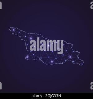 Mappa della rete digitale della Georgia. Linea di connessione astratta e punto su sfondo scuro Illustrazione Vettoriale