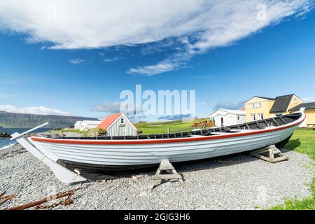 Vigurbreidur, la più antica barca da mare in Islanda, Isola di Vigur, Islanda, Islanda Foto Stock