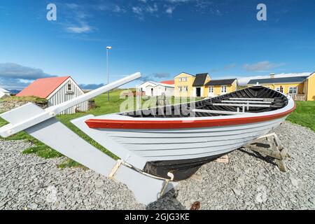 Vigurbreidur, la più antica barca da mare in Islanda, Isola di Vigur, Islanda, Islanda Foto Stock