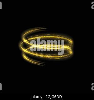 Le stelle con effetto luce a cerchio dorato esplode con scintille isolate da particelle di polvere magica. Illustrazione Vettoriale