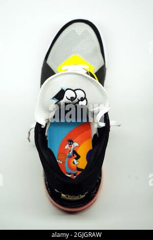 Vista dettagliata delle scarpe Nike LeBron 18 low Limited Edition Space Jam 2 Edition. Foto Stock
