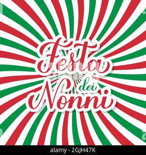 Festa dei Nonni - Festa dei nonni in italiano. Calligrafia scritta a mano. Biglietto di auguri per nonna e nonno. Modello vettoriale per banner, Illustrazione Vettoriale