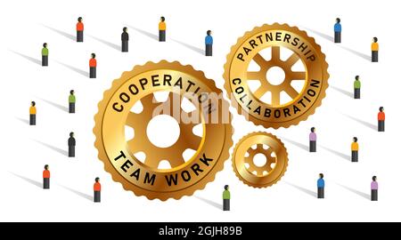 cogs wheel folla società comunità pubblico insieme lavoro squadra collaborazione collaborazione partenariato società Illustrazione Vettoriale