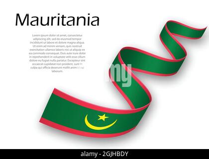 Sventolando in nastro o banner con bandiera della Mauritania. Modello per il giorno di indipendenza il design di poster Illustrazione Vettoriale