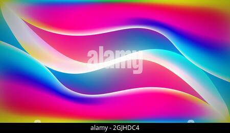 Bella luce fluida ondulata e gradiente arcobaleno. Forme colorate astratte in neon Liquid 3d. Modello futuristico di disegno di sfondo per carta da parati, banner, Illustrazione Vettoriale