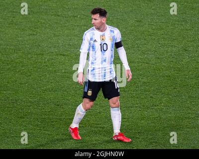 Buenos Aires, Argentina. 9 settembre 2021. Lionel messi ha visto durante una partita di calcio di qualificazione tra Argentina e Bolivia per la Coppa del mondo FIFA Qatar 2022 a Buenos Aires. (Punteggio finale; Argentina 3:0 Bolivia) Credit: SOPA Images Limited/Alamy Live News Foto Stock