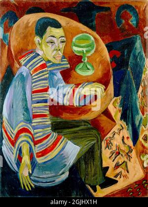 Illustrazione classica - Ernst Ludwig Kirchner artwork - The Drinker - autoritratto - Der Trinker (Selbstbildnis) - 1914 Foto Stock