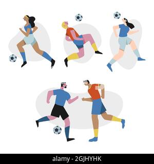 Flat allenamento calcio giocatori pack Vector illustrazione. Illustrazione Vettoriale