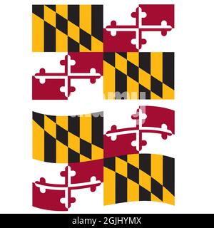 Bandiera del Maryland su sfondo bianco. Bandiera del Maryland stato degli Stati Uniti. stile piatto. Foto Stock