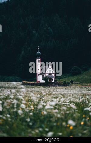 Kirche im Feld in den Dolomiten Foto Stock