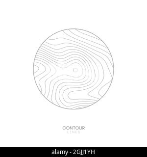 White Topographic map Circle logo Concept.Topo map elevation lines. Illustrazione vettoriale astratto del contorno. Illustrazione Vettoriale