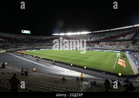 Buenos Aires, Argentina. 9 settembre 2021. BUENOS AIRES - 9 SETTEMBRE: I tifosi dell'Argentina sugli stand prima di una partita tra Argentina e Bolivia come parte dei qualificatori sudamericani per il Qatar 2022 all'Estadio Monumentale Antonio Vespucio liberi il 9 settembre 2021 a Buenos Aires, Argentina. (Foto di Florencia Tan Jun/PxImages) Credit: PX Images/Alamy Live News Foto Stock